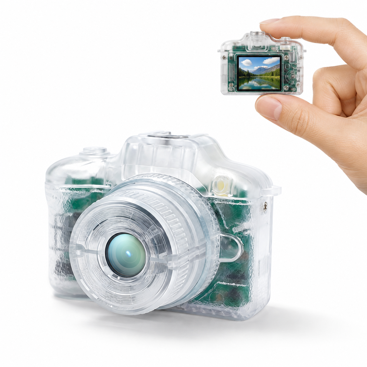  Sprite DC30T 1080P Retro Mini Keychain Camera Transparent Case with Optional PVC Doll