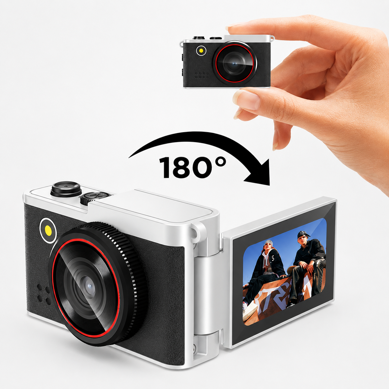 DC38S  2K Mini Camera with Rotating Flip Screen, 5MP CMOS, MicroSD & Keychain Design