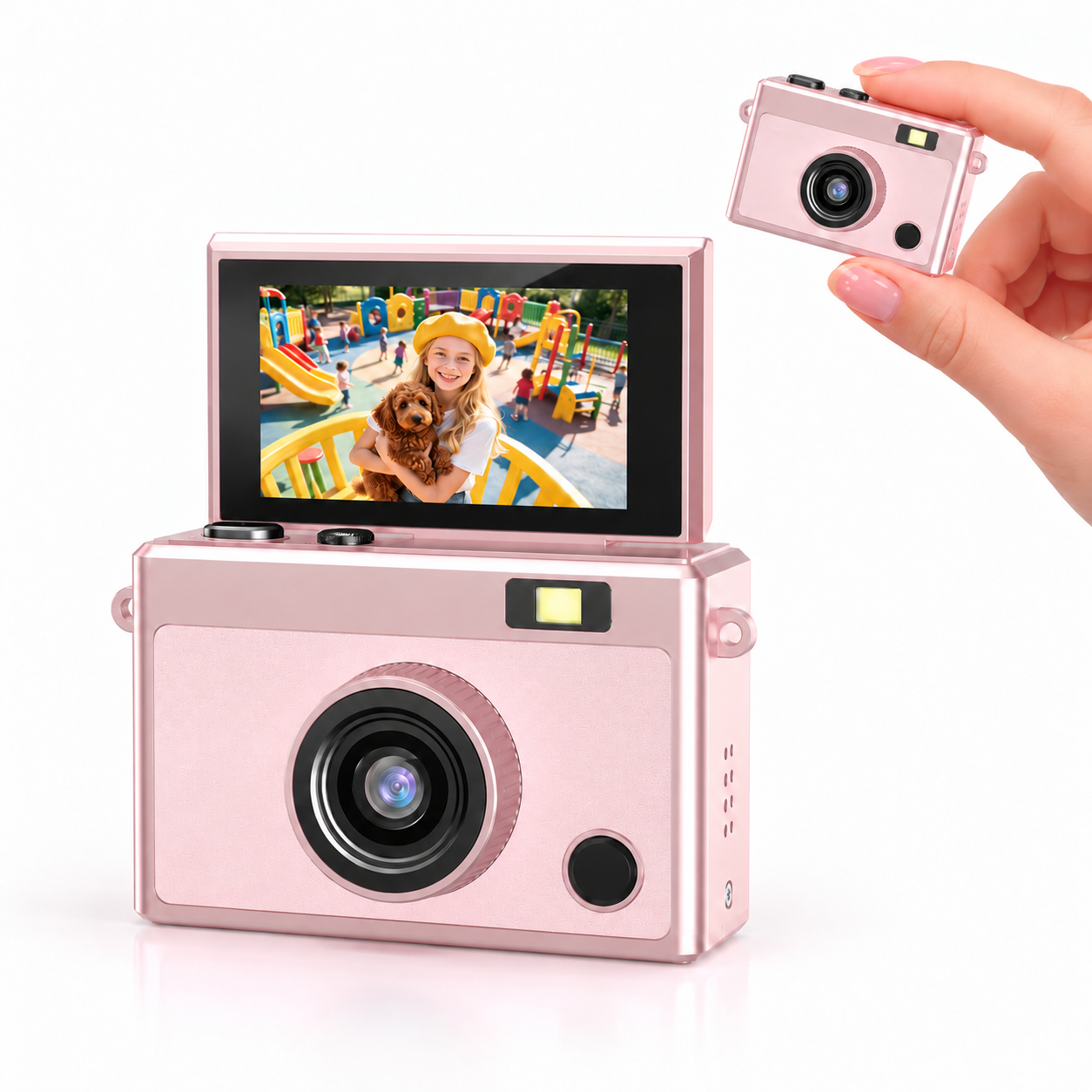 DC59 1080P Mini Thumb Keychain Camera with Foldable Flip Screen & Selfie Button